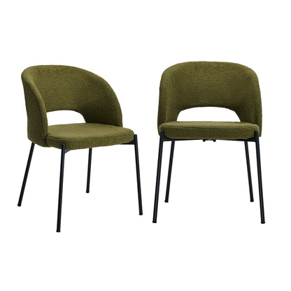 Oikiture 2x Armchair Dining Chair Sherpa Green&amp;Black-Dining Chairs-PEROZ Accessories