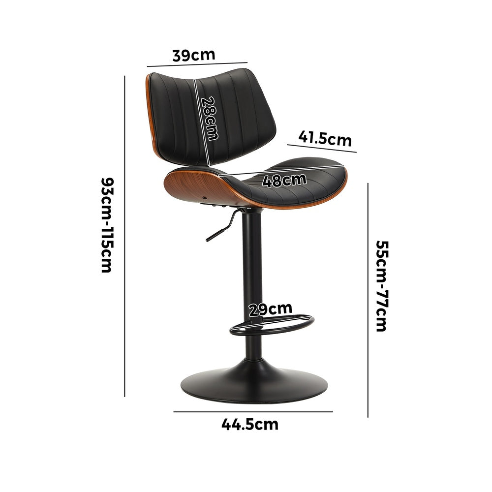 Oikiture 2x Bar Stool Kitchen Swivel Chair Wooden Leather Gas Lift Black-Bar Stool-PEROZ Accessories