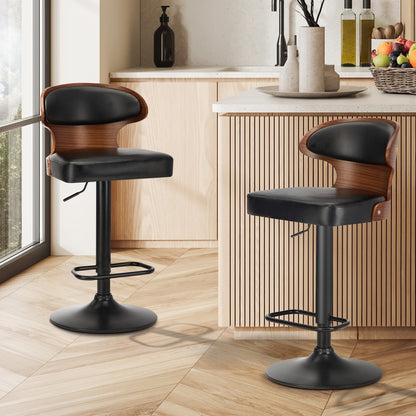 Oikiture 2x Bar Stools Adjustable Counter Height Stool Leather Black-Bar Stool-PEROZ Accessories