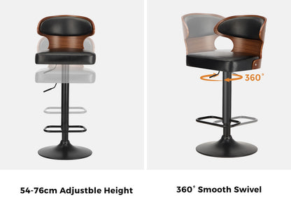 Oikiture 2x Bar Stools Adjustable Counter Height Stool Leather Black-Bar Stool-PEROZ Accessories