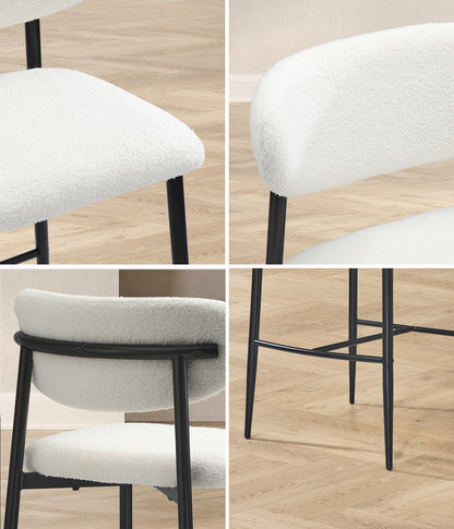 Oikiture 2x Bar Stools Boucle Fabric Black and White-Bar Stool-PEROZ Accessories