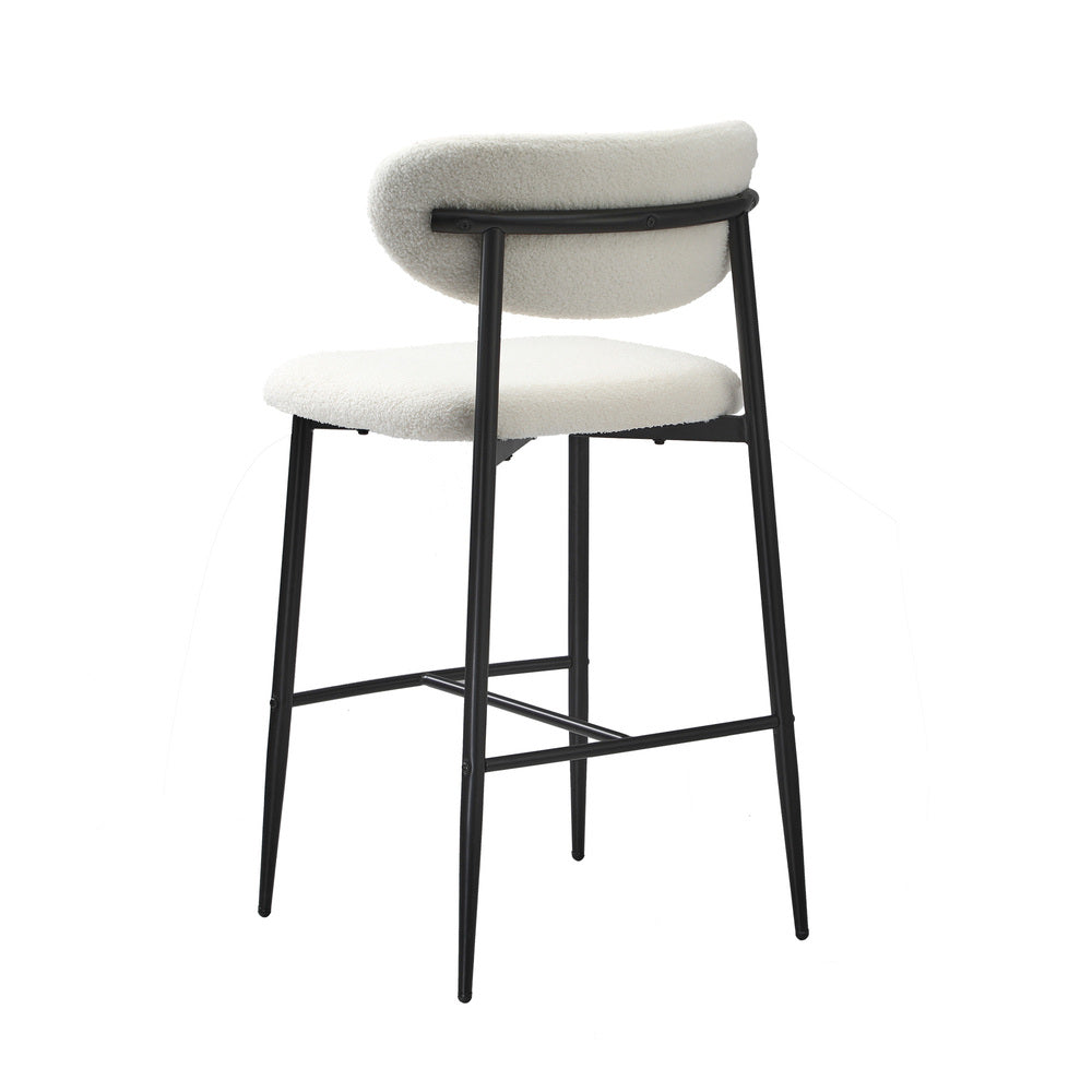 Oikiture 2x Bar Stools Boucle Fabric Black and White-Bar Stool-PEROZ Accessories