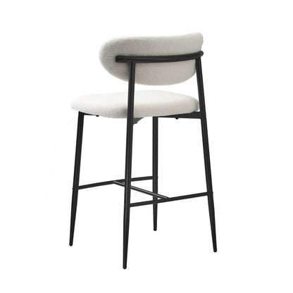 Oikiture 2x Bar Stools Boucle Fabric Black and White-Bar Stool-PEROZ Accessories