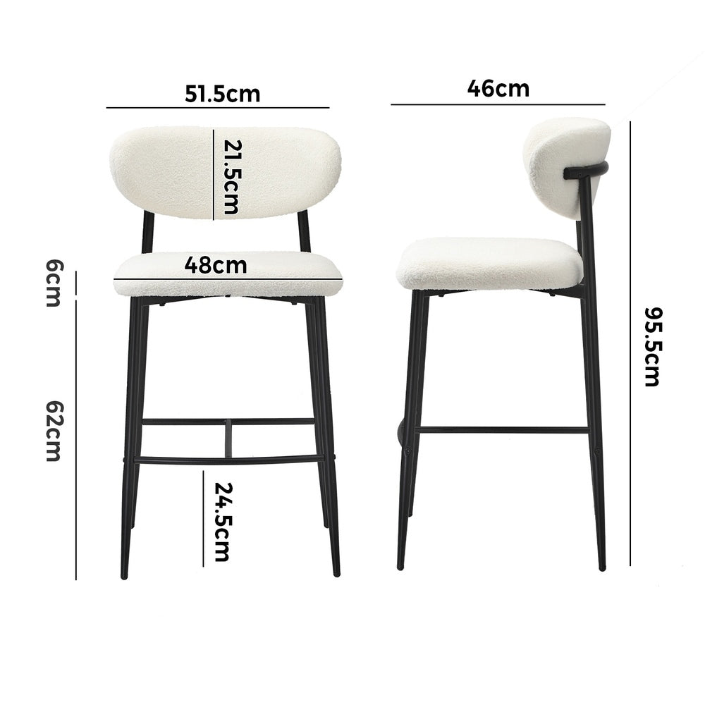 Oikiture 2x Bar Stools Boucle Fabric Black and White-Bar Stool-PEROZ Accessories