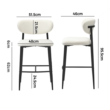 Oikiture 2x Bar Stools Boucle Fabric Black and White-Bar Stool-PEROZ Accessories