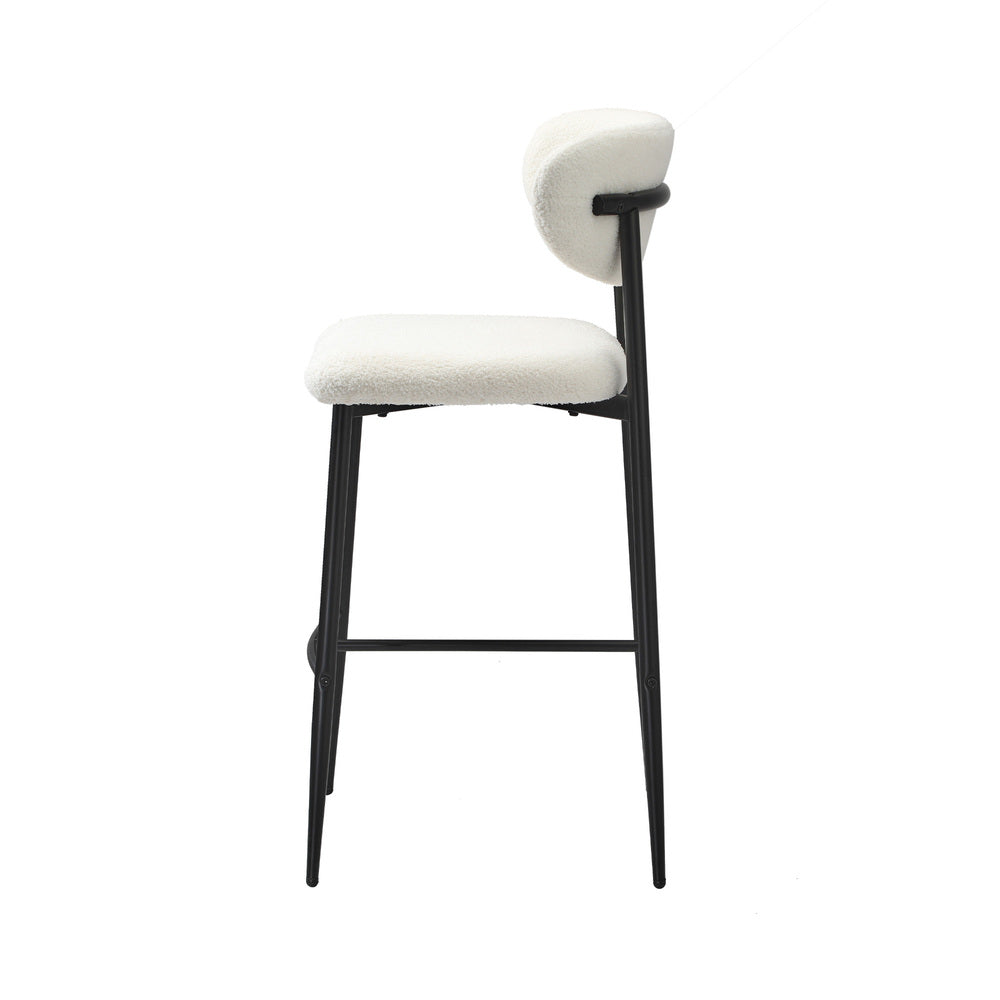 Oikiture 2x Bar Stools Boucle Fabric Black and White-Bar Stool-PEROZ Accessories
