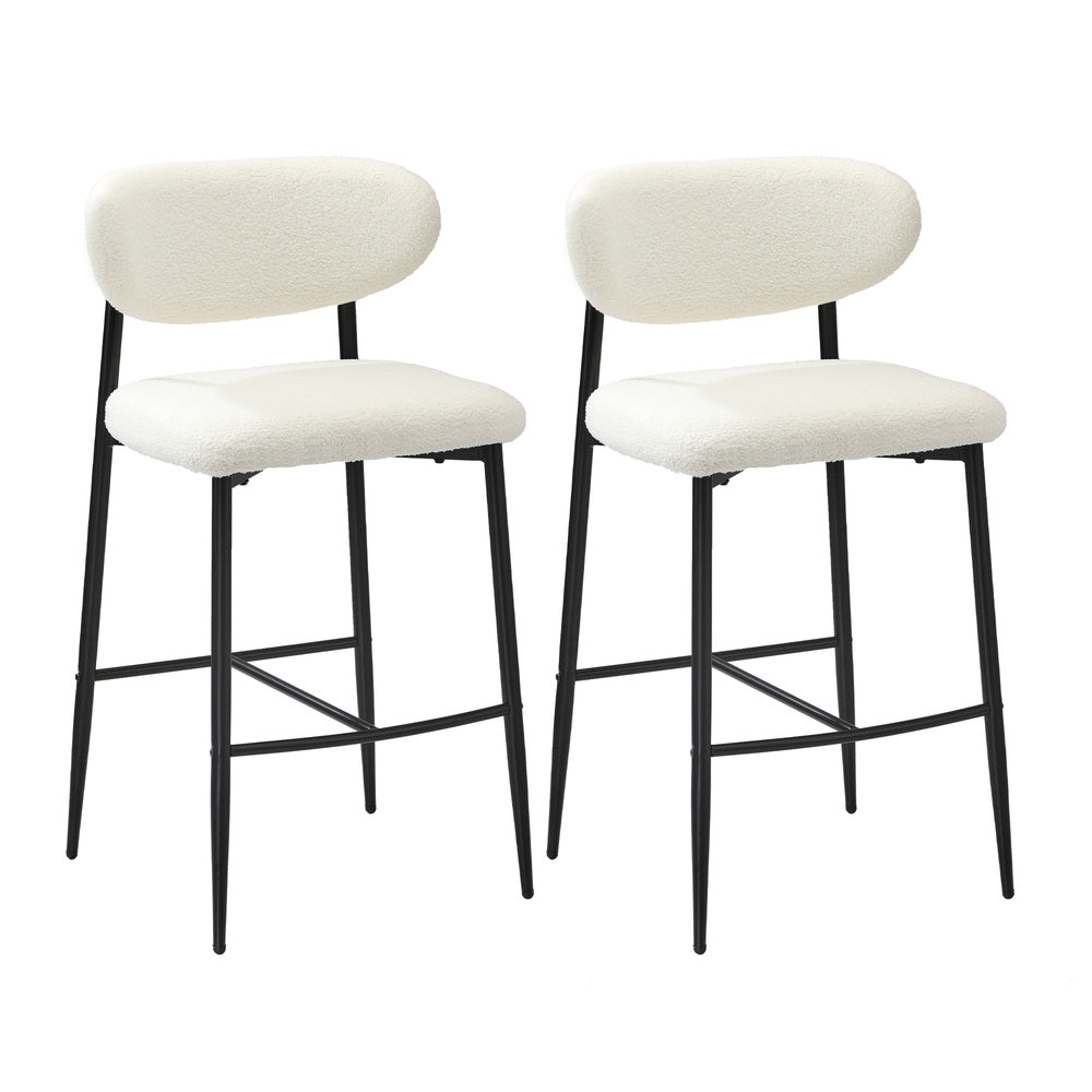 Oikiture 2x Bar Stools Boucle Fabric Black and White-Bar Stool-PEROZ Accessories