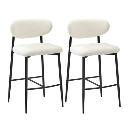 Oikiture 2x Bar Stools Boucle Fabric Black and White-Bar Stool-PEROZ Accessories