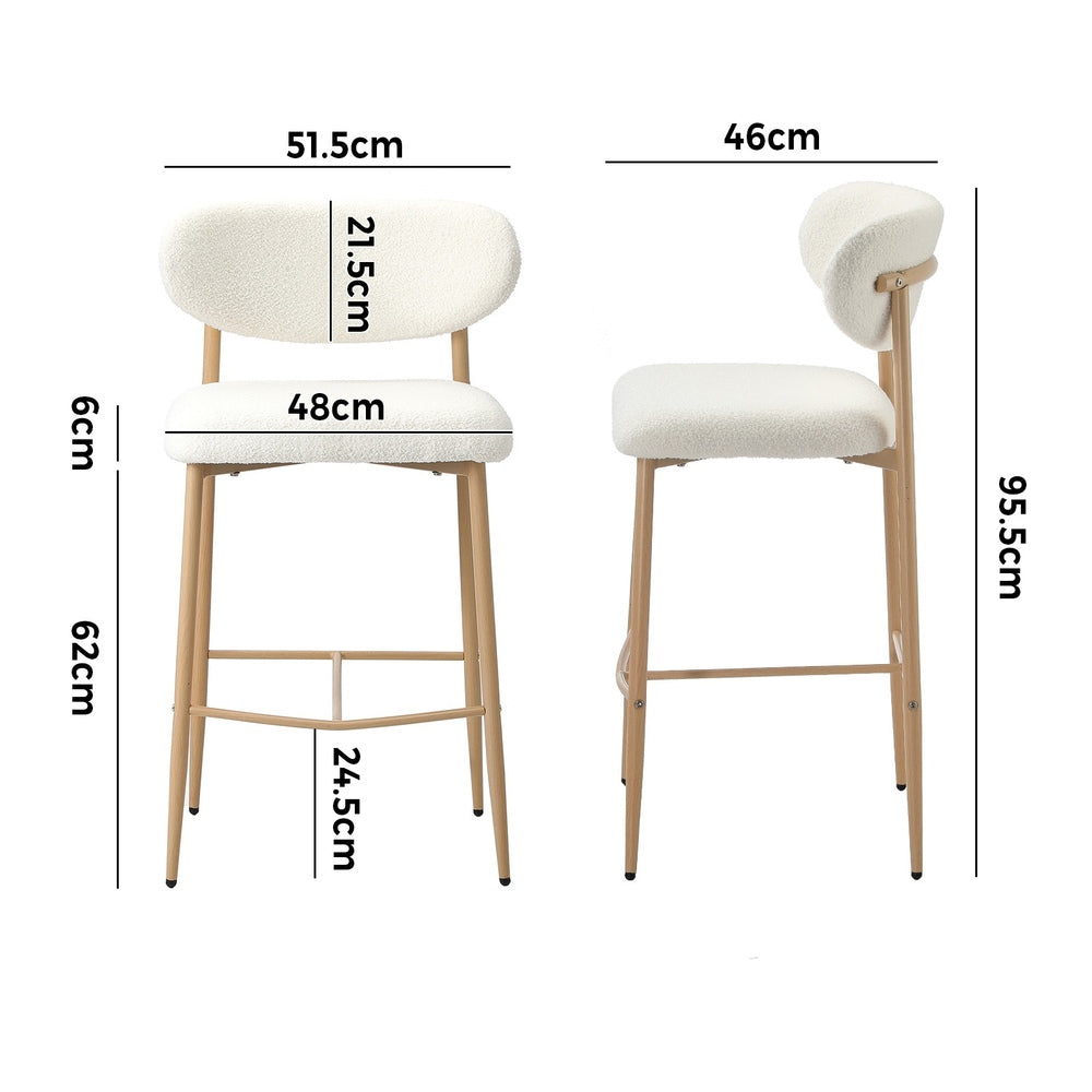Oikiture 2x Bar Stools Boucle Fabric Natural White-Bar Stool-PEROZ Accessories