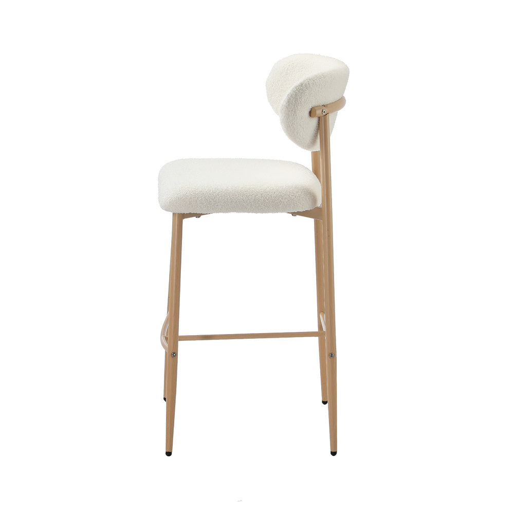 Oikiture 2x Bar Stools Boucle Fabric Natural White-Bar Stool-PEROZ Accessories