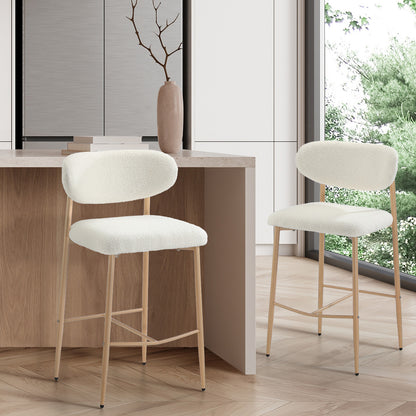 Oikiture 2x Bar Stools Boucle Fabric Natural White-Bar Stool-PEROZ Accessories