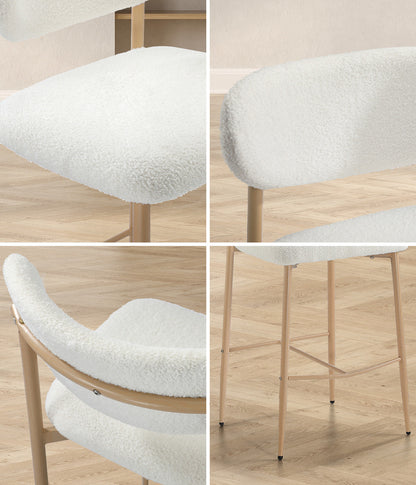 Oikiture 2x Bar Stools Boucle Fabric Natural White-Bar Stool-PEROZ Accessories