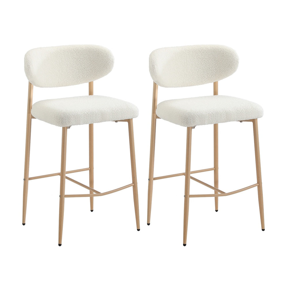Oikiture 2x Bar Stools Boucle Fabric Natural White-Bar Stool-PEROZ Accessories