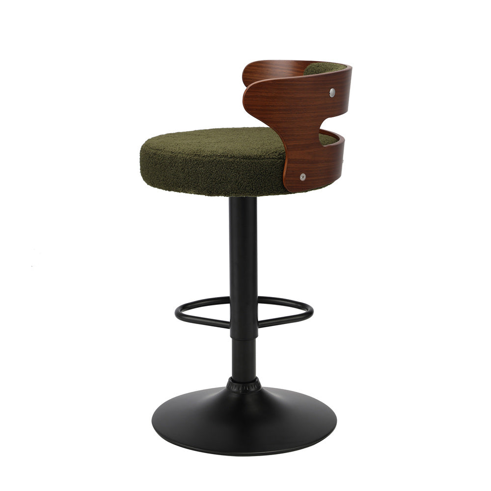 Oikiture 2x Bar Stools Gas Lift Swivel Chairs Wooden Boucle Green-Bar Stool-PEROZ Accessories