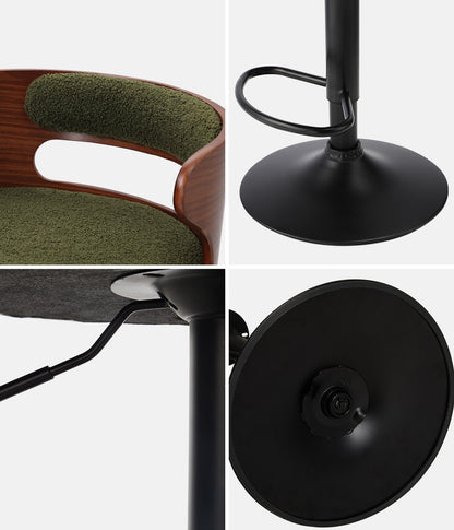Oikiture 2x Bar Stools Gas Lift Swivel Chairs Wooden Boucle Green-Bar Stool-PEROZ Accessories