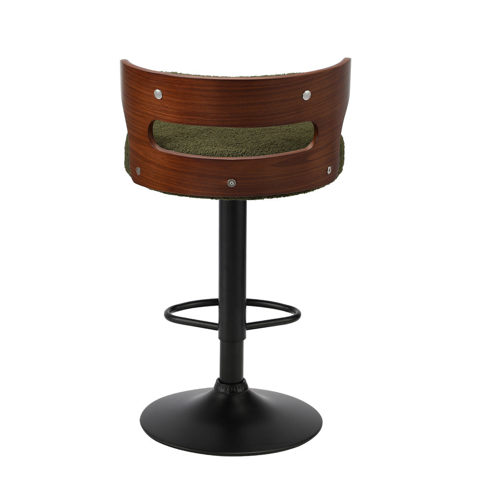Oikiture 2x Bar Stools Gas Lift Swivel Chairs Wooden Boucle Green-Bar Stool-PEROZ Accessories