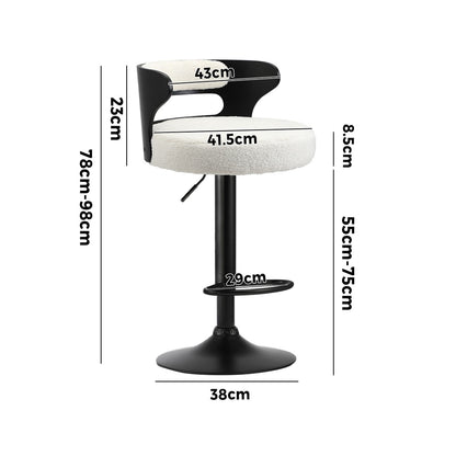 Oikiture 2x Bar Stools Gas Lift Swivel Chairs Wooden Boucle White-Bar Stool-PEROZ Accessories