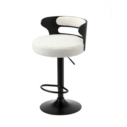 Oikiture 2x Bar Stools Gas Lift Swivel Chairs Wooden Boucle White-Bar Stool-PEROZ Accessories