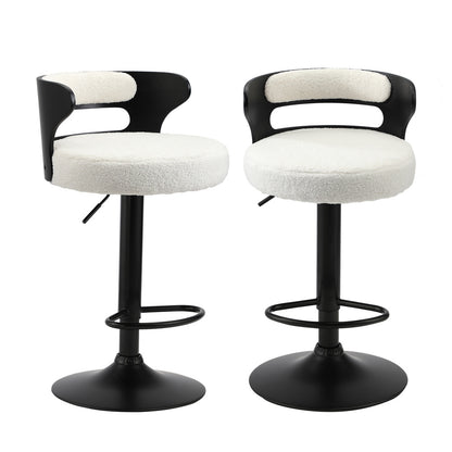 Oikiture 2x Bar Stools Gas Lift Swivel Chairs Wooden Boucle White-Bar Stool-PEROZ Accessories