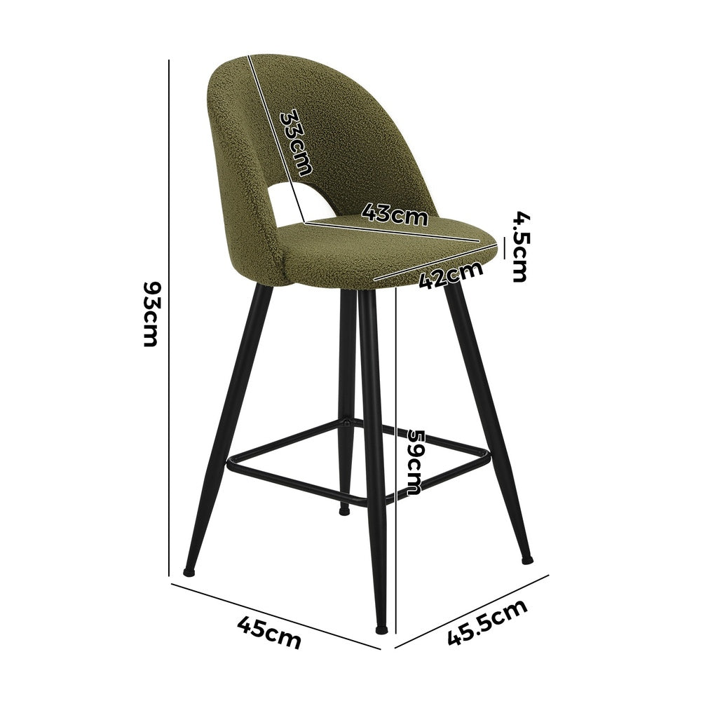 Oikiture 2x Bar Stools Kitchen Counter Stool Boucle Green HORN-Bar Stool-PEROZ Accessories