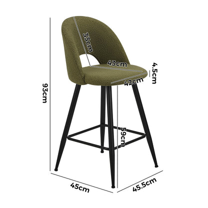 Oikiture 2x Bar Stools Kitchen Counter Stool Boucle Green HORN-Bar Stool-PEROZ Accessories