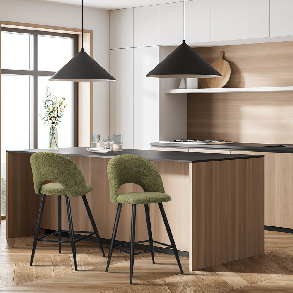 Oikiture 2x Bar Stools Kitchen Counter Stool Boucle Green HORN-Bar Stool-PEROZ Accessories