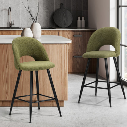 Oikiture 2x Bar Stools Kitchen Counter Stool Boucle Green HORN-Bar Stool-PEROZ Accessories