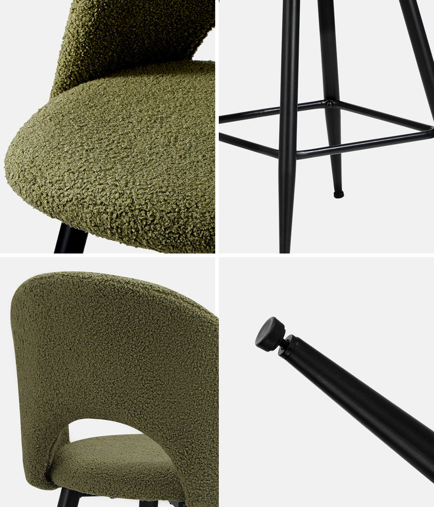 Oikiture 2x Bar Stools Kitchen Counter Stool Boucle Green HORN-Bar Stool-PEROZ Accessories