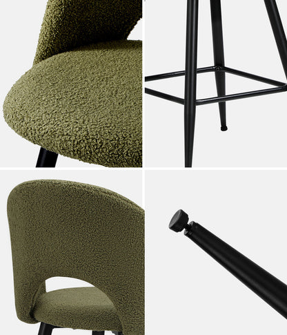 Oikiture 2x Bar Stools Kitchen Counter Stool Boucle Green HORN-Bar Stool-PEROZ Accessories