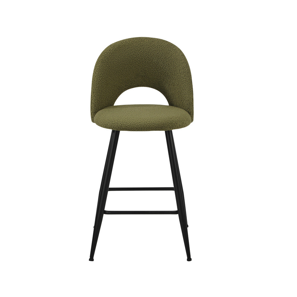 Oikiture 2x Bar Stools Kitchen Counter Stool Boucle Green HORN-Bar Stool-PEROZ Accessories