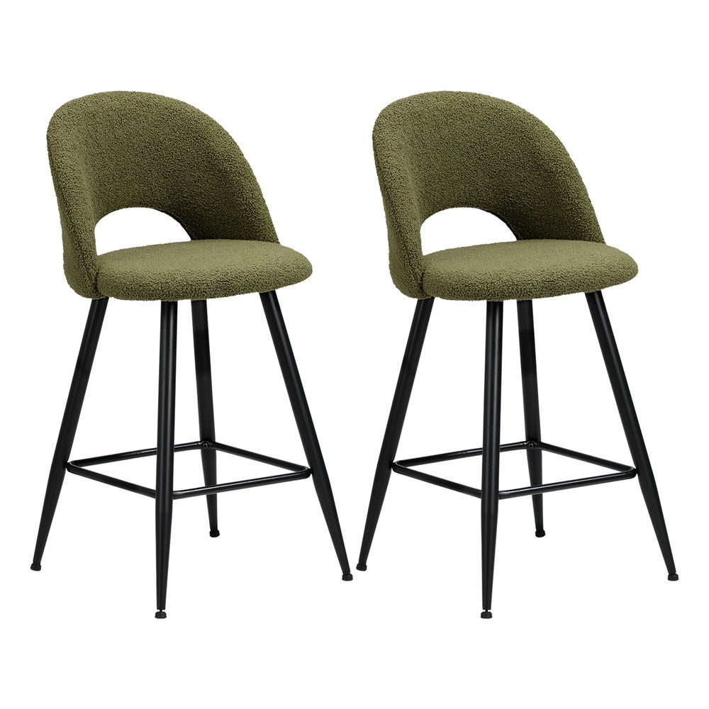 Oikiture 2x Bar Stools Kitchen Counter Stool Boucle Green HORN-Bar Stool-PEROZ Accessories