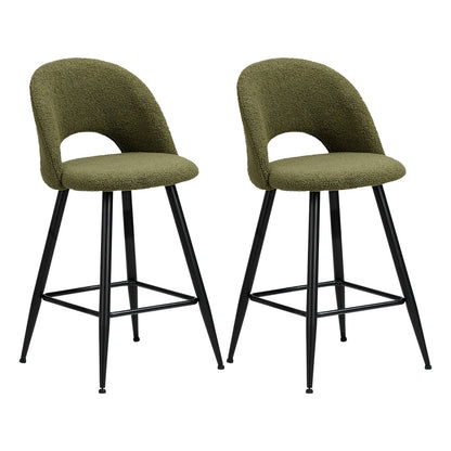 Oikiture 2x Bar Stools Kitchen Counter Stool Boucle Green HORN-Bar Stool-PEROZ Accessories