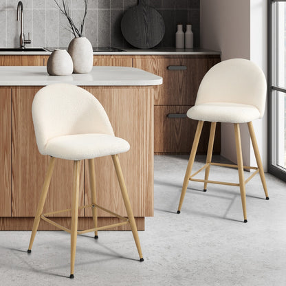 Oikiture 2x Bar Stools Kitchen Counter Stool Boucle Padded Stools-Bar Stool-PEROZ Accessories