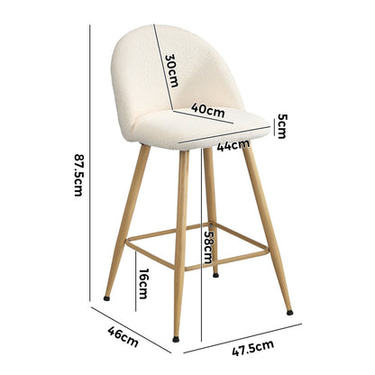 Oikiture 2x Bar Stools Kitchen Counter Stool Boucle Padded Stools-Bar Stool-PEROZ Accessories