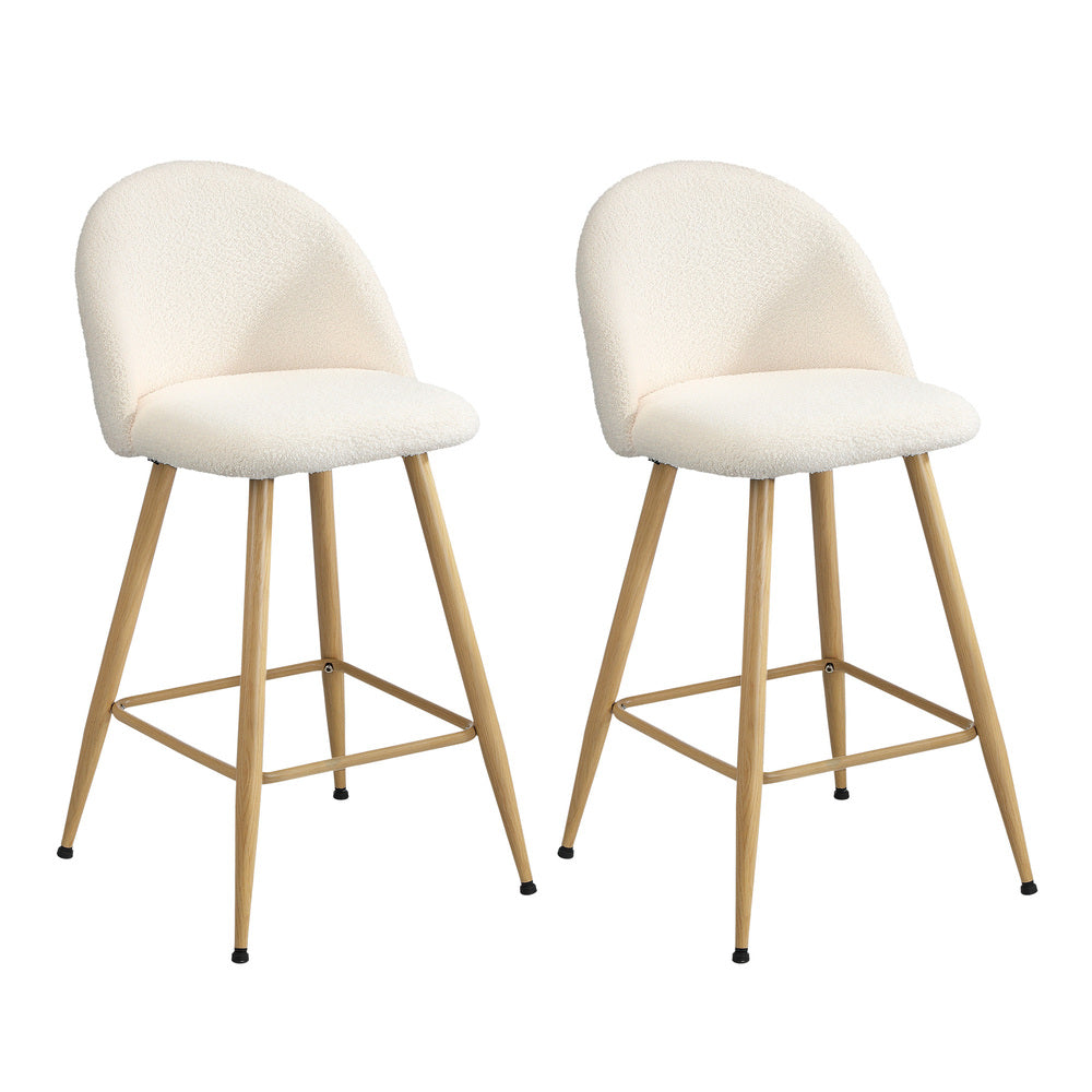Oikiture 2x Bar Stools Kitchen Counter Stool Boucle Padded Stools-Bar Stool-PEROZ Accessories