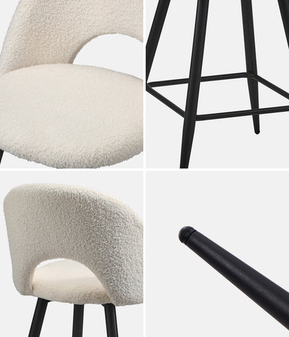 Oikiture 2x Bar Stools Kitchen Counter Stool Boucle White HORN-Bar Stool-PEROZ Accessories