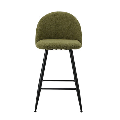 Oikiture 2x Bar Stools Kitchen Counter Stool Green Boucle Padded-Bar Stool-PEROZ Accessories