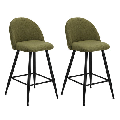 Oikiture 2x Bar Stools Kitchen Counter Stool Green Boucle Padded-Bar Stool-PEROZ Accessories