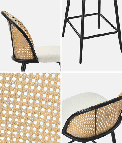 Oikiture 2x Bar Stools Kitchen Counter Stool Rattan Boucle Fabric-Bar Stool-PEROZ Accessories