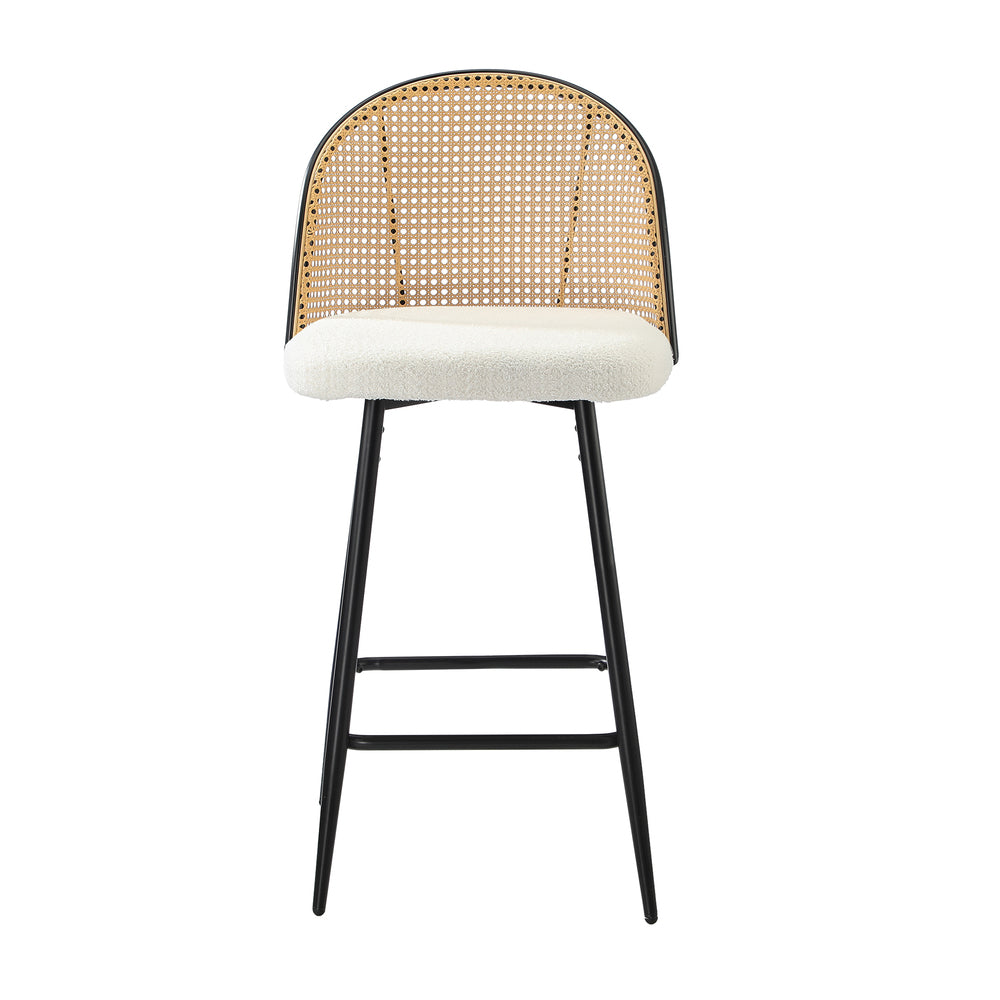 Oikiture 2x Bar Stools Kitchen Counter Stool Rattan Boucle Fabric-Bar Stool-PEROZ Accessories