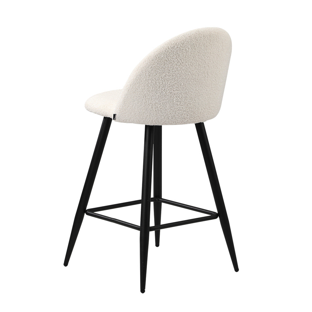 Oikiture 2x Bar Stools Kitchen Counter Stool White Boucle Padded-Bar Stool-PEROZ Accessories