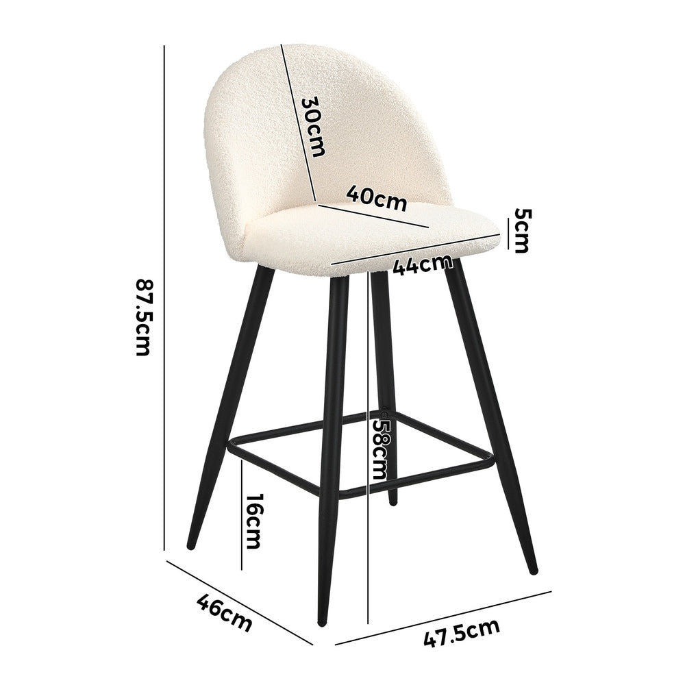 Oikiture 2x Bar Stools Kitchen Counter Stool White Boucle Padded-Bar Stool-PEROZ Accessories