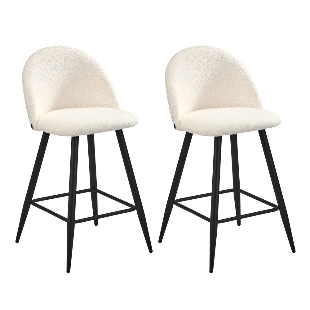 Oikiture 2x Bar Stools Kitchen Counter Stool White Boucle Padded-Bar Stool-PEROZ Accessories