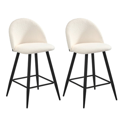 Oikiture 2x Bar Stools Kitchen Counter Stool White Boucle Padded-Bar Stool-PEROZ Accessories