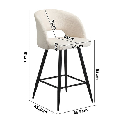 Oikiture 2x Bar Stools Kitchen Dining Chair Boucle White SURA-Bar Stool-PEROZ Accessories