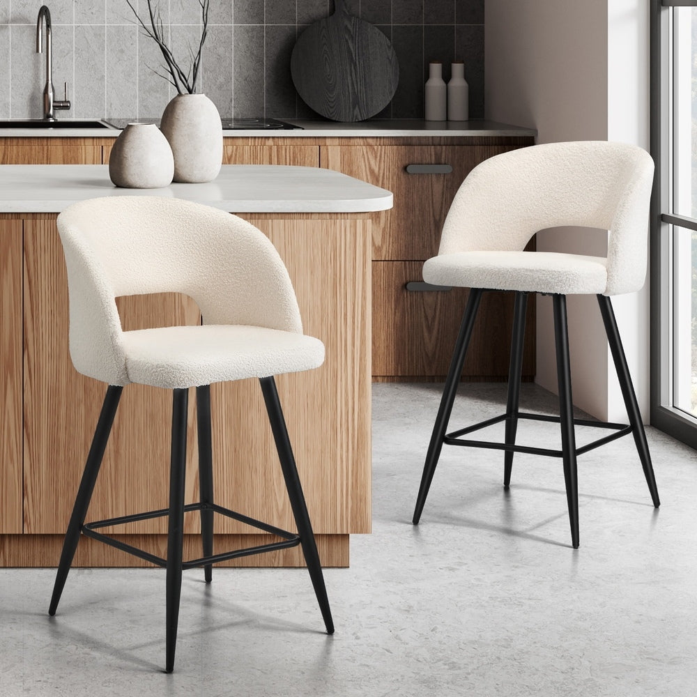 Oikiture 2x Bar Stools Kitchen Dining Chair Boucle White SURA-Bar Stool-PEROZ Accessories