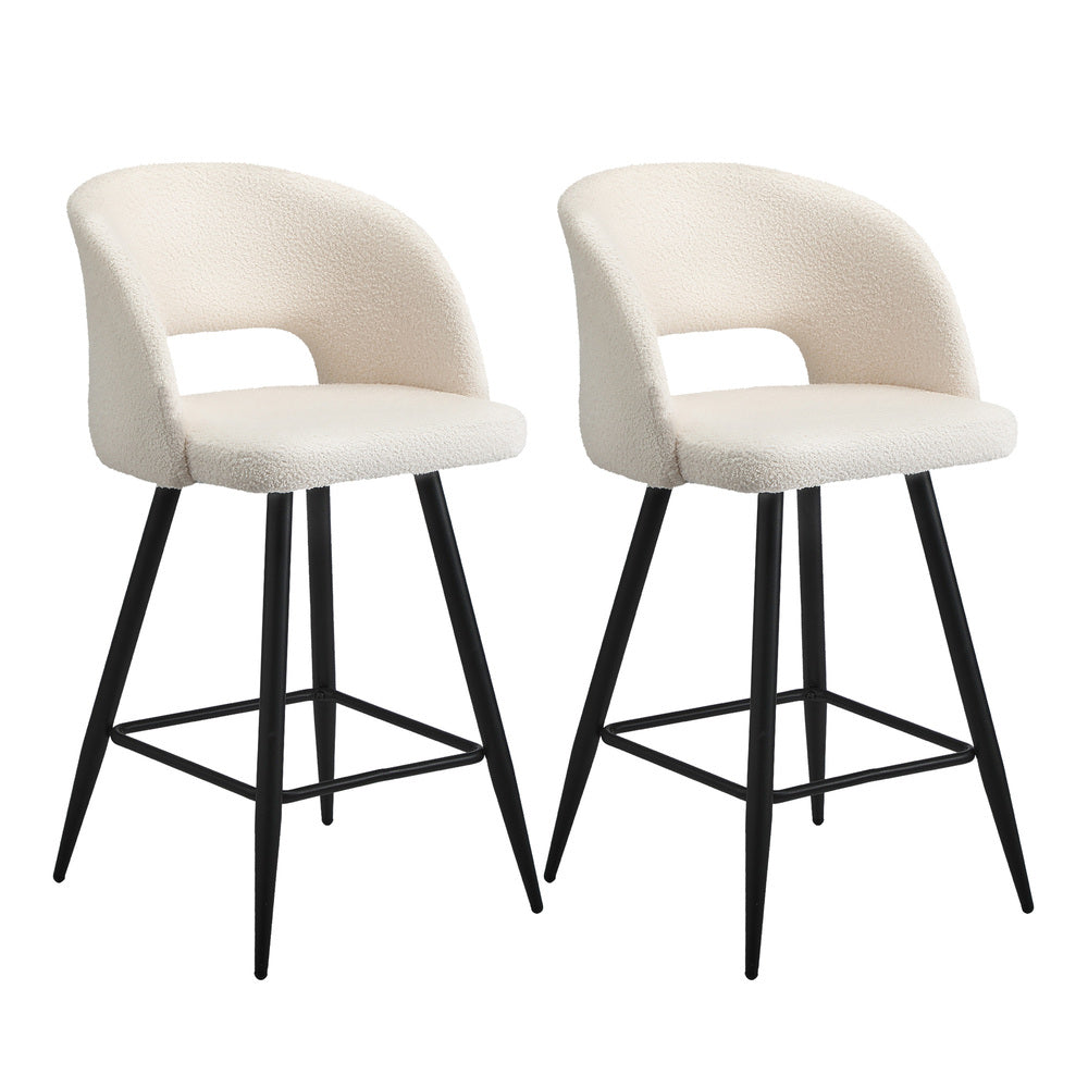 Oikiture 2x Bar Stools Kitchen Dining Chair Boucle White SURA-Bar Stool-PEROZ Accessories