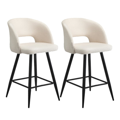 Oikiture 2x Bar Stools Kitchen Dining Chair Boucle White SURA-Bar Stool-PEROZ Accessories