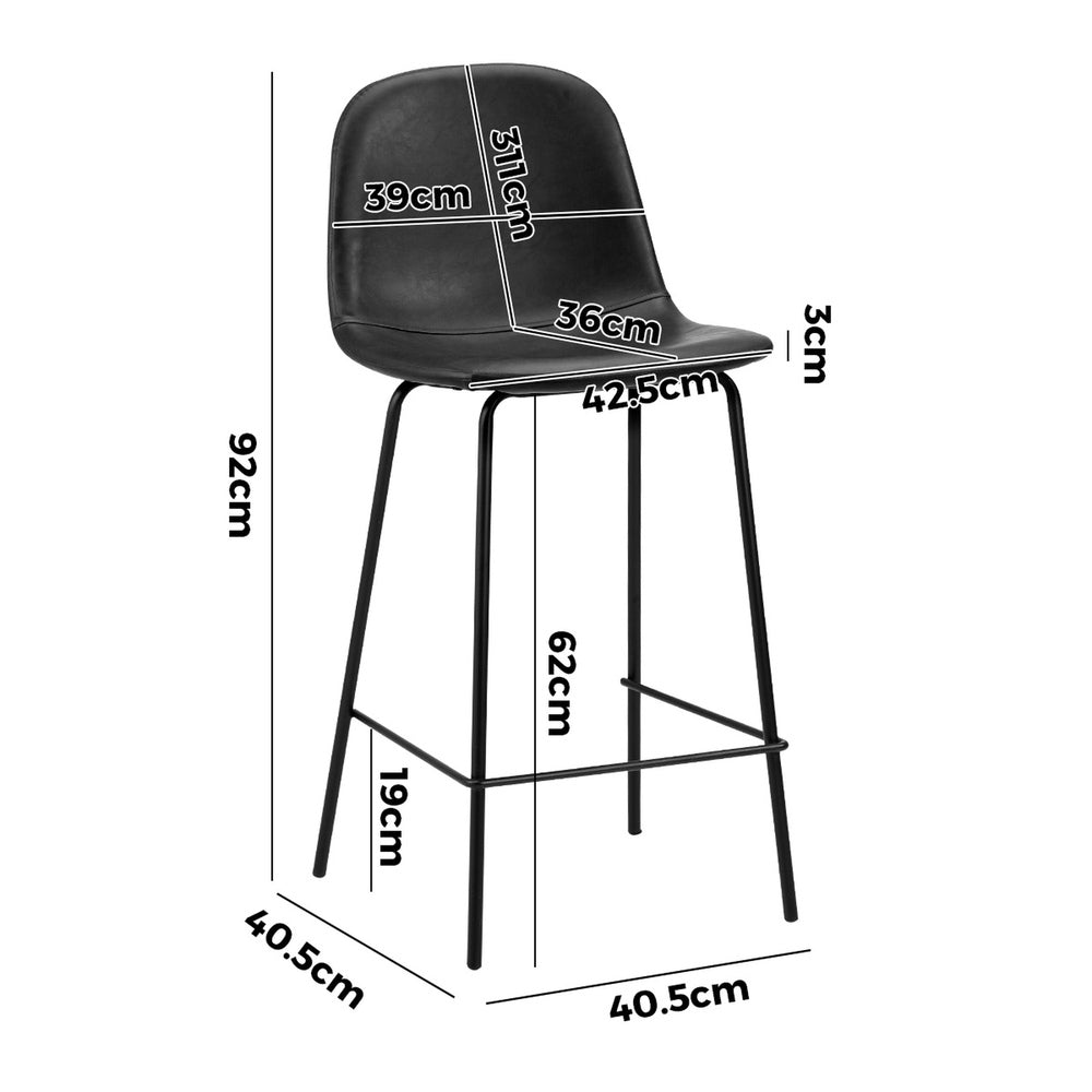 Oikiture 2x Bar Stools Kitchen Dining Chair PU Leather Black-Bar Stool-PEROZ Accessories