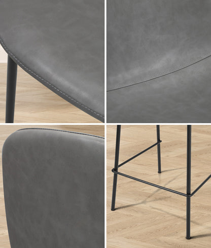 Oikiture 2x Bar Stools Kitchen Dining Chair PU Leather Grey-Bar Stool-PEROZ Accessories